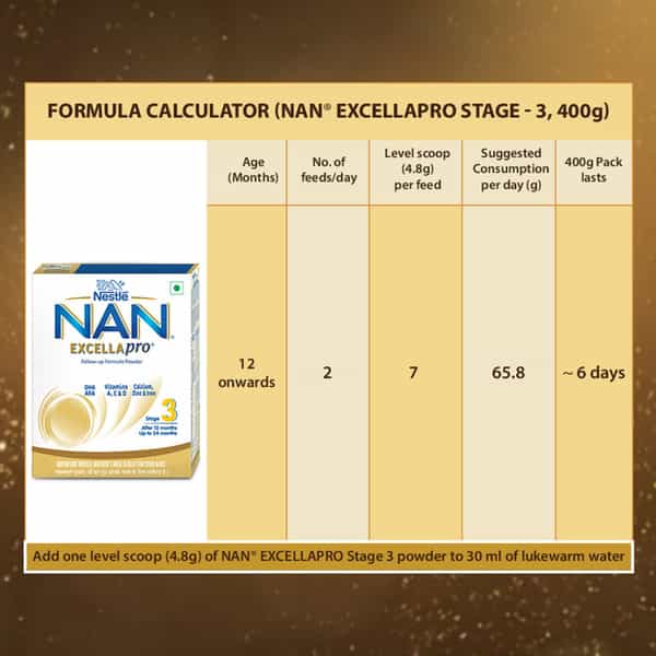 Nestle Nan Excella Pro 3 Follow-Up Formula With Dha & Ara | For 12-24 Months | 400G Pouch In Box