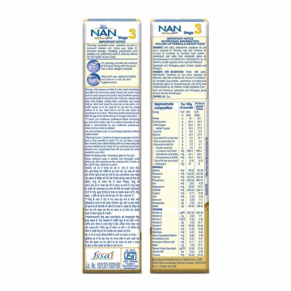 Nestle Nan Excella Pro 3 Follow-Up Formula With Dha & Ara | For 12-24 Months | 400G Pouch In Box
