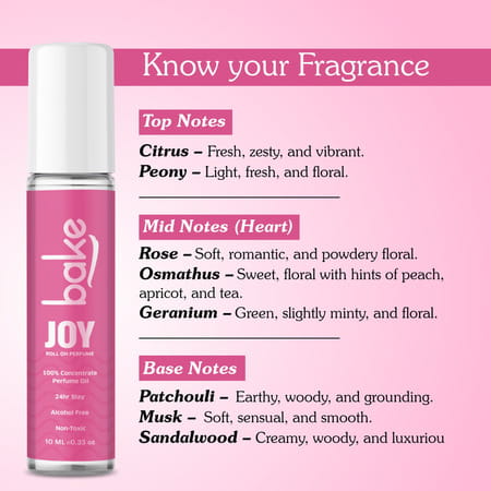 Bake Joy Peony Attar Roll-On Perfume Oil | Alcohol-Free | Long-Lasting Unisex Fragrance 10Ml