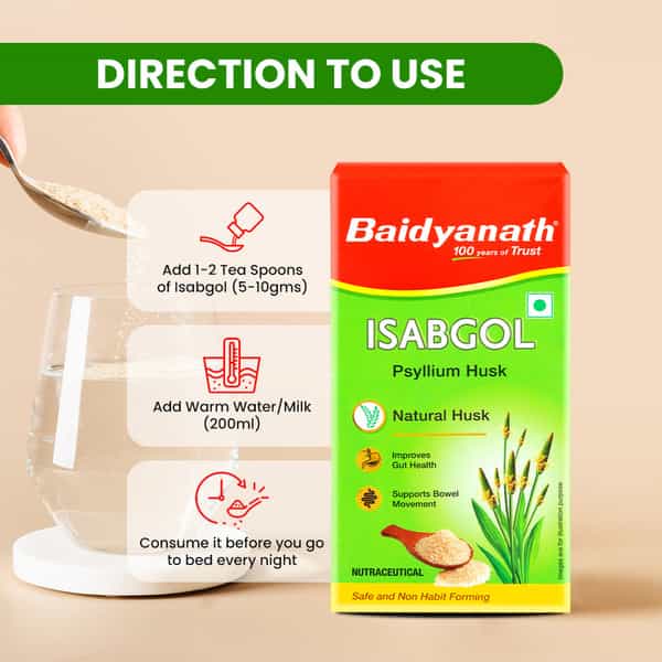 Baidyanath Ayurved Isabgol Psyllium Husk Powder 200G | Gluten Free Digestive Aid