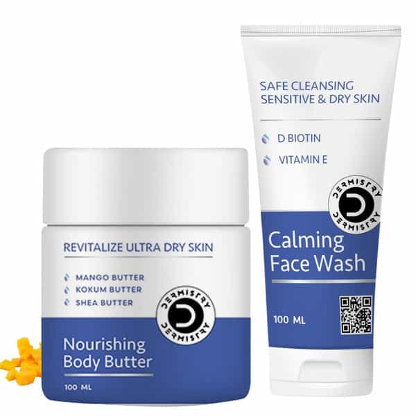 Dermistry Sensitive Ultra Dry Skin Shea Kokum Mango Body Butter & Gentle Sls Free Creamy Face Wash