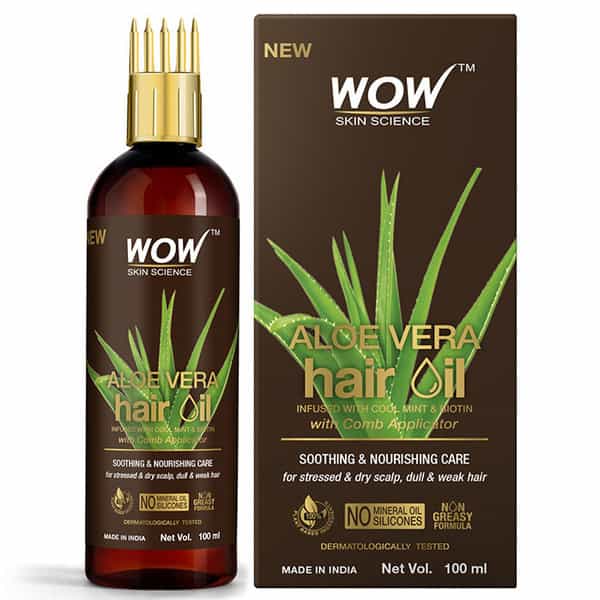 Wow Skin Science Aloe Vera Hair Oil For Dry | Damaged And Frizzy Hair - With Comb Applicator - 100Ml