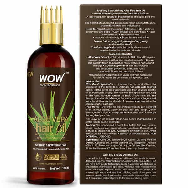Wow Skin Science Aloe Vera Hair Oil For Dry | Damaged And Frizzy Hair - With Comb Applicator - 100Ml