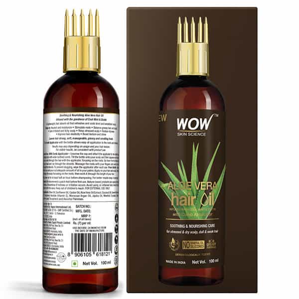 Wow Skin Science Aloe Vera Hair Oil For Dry | Damaged And Frizzy Hair - With Comb Applicator - 100Ml