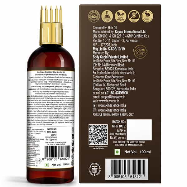 Wow Skin Science Aloe Vera Hair Oil For Dry | Damaged And Frizzy Hair - With Comb Applicator - 100Ml