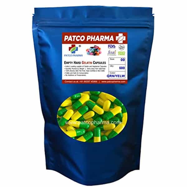 Patco Pharma - Size 00 Green/Yellow Empty Gelatin Pill Capsule |Diy Powder Filling (Pack Of 500Pcs)