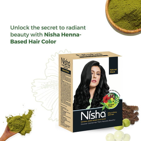 Nisha Henna Based Hair Color Natural Black 60g | Henna Powder Hair Color Dye Black Hair Colour