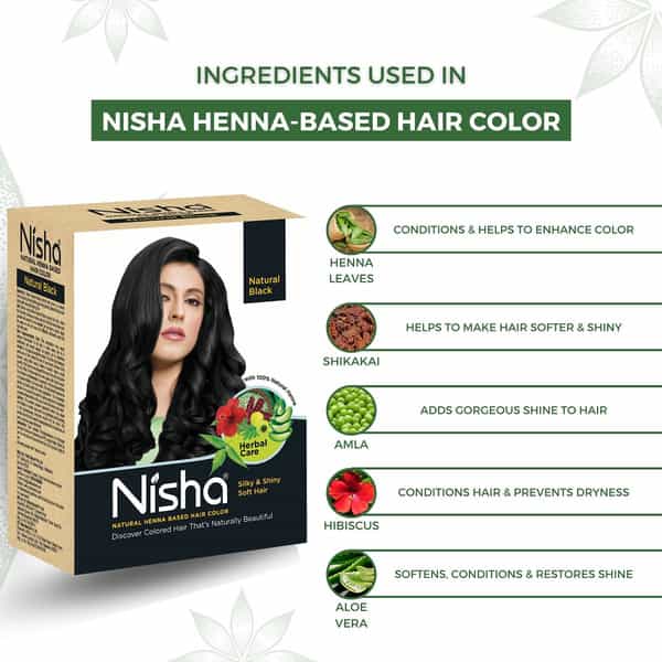 Nisha Henna Based Hair Color Natural Black 60G | Henna Powder Hair Color Dye Black Hair Colour