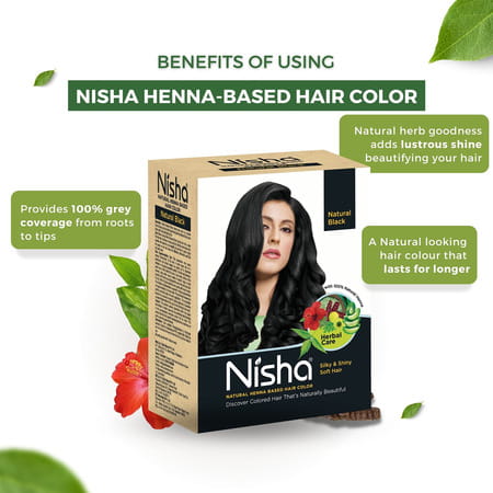 Nisha Henna Based Hair Color Natural Black 60g | Henna Powder Hair Color Dye Black Hair Colour