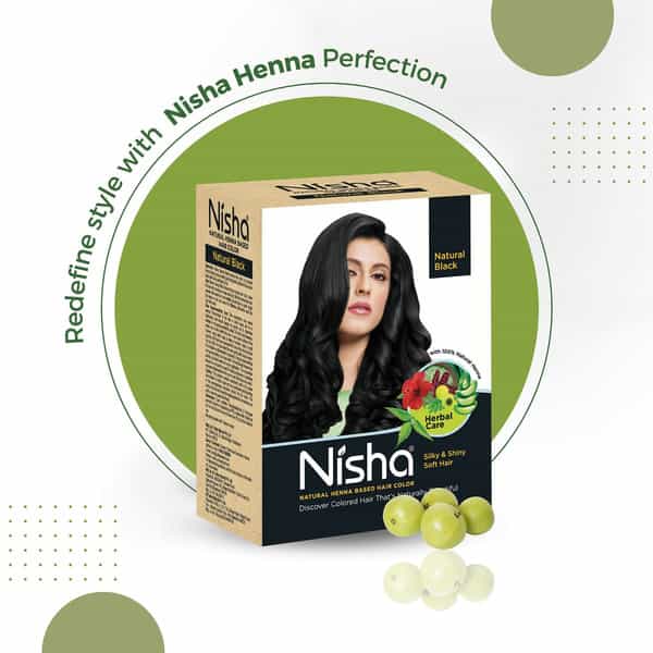 Nisha Henna Based Hair Color Natural Black 60G | Henna Powder Hair Color Dye Black Hair Colour