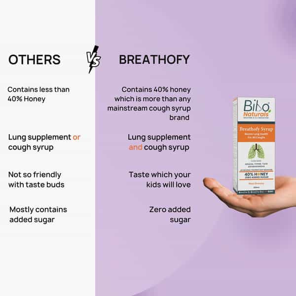 Bibo Breathofy Syrup | Lung Detox L All Coughs | 40% Honey | Adulsa Aswagandha Etc | 200Ml
