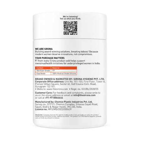 Sirona Pro Super Soft Reusable Menstrual Cup With Medical Grade Silicon - Medium (1 Unit)