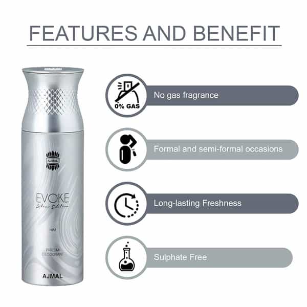 Ajmal 1 Distraction For Unisex 1 Sacred Love For Women 1 Evoke Silver For Men Pack Of 3 Deos- 600Ml