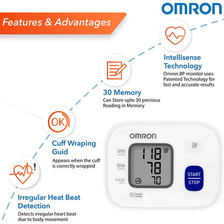 Omron Hem 6161 Fully Automatic Wrist Blood Pressure Monitor With Intellisense Technology