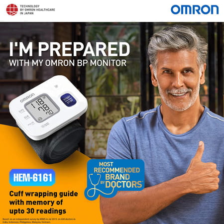 Omron Hem 6161 Fully Automatic Wrist Blood Pressure Monitor With Intellisense Technology