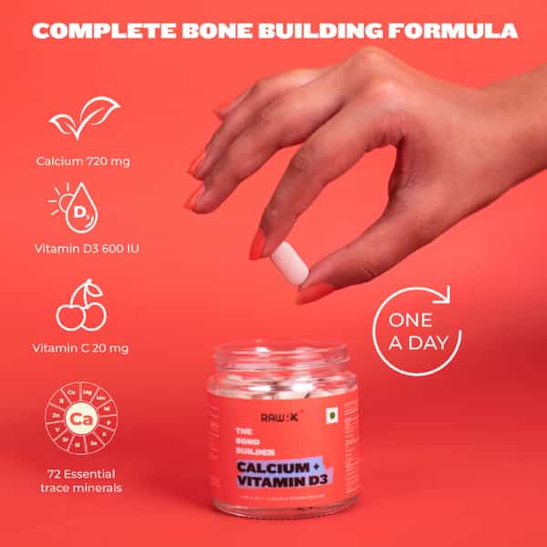 Rawrx Organic Calcium & Vitamin D3 Tablet With Vitamin C | Magnesium & Zinc For Bone & Joint Health