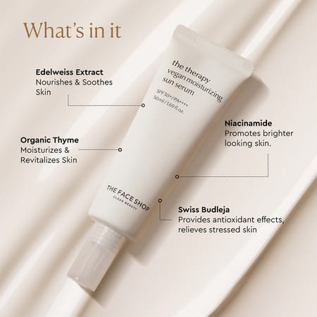 The Face Shop Vegan Korean Mini Sunscreen Serum Spf 50+ Pa++++ | Niacinamide & No White Cast - 20ml