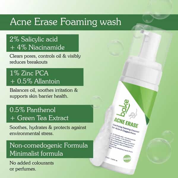 Bake Acne Erase Foaming Face Wash With 2% Salicylic & Niacinamide (100Ml)
