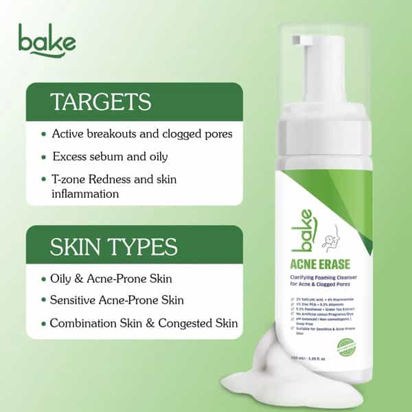 Bake Acne Erase Foaming Face Wash With 2% Salicylic & Niacinamide (100Ml)