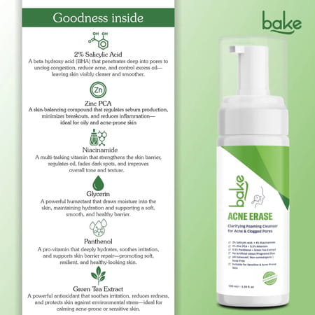 Bake Acne Erase Foaming Face Wash With 2% Salicylic & Niacinamide (100ml)