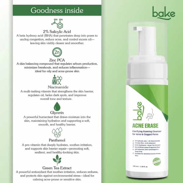 Bake Acne Erase Foaming Face Wash With 2% Salicylic & Niacinamide (100Ml)