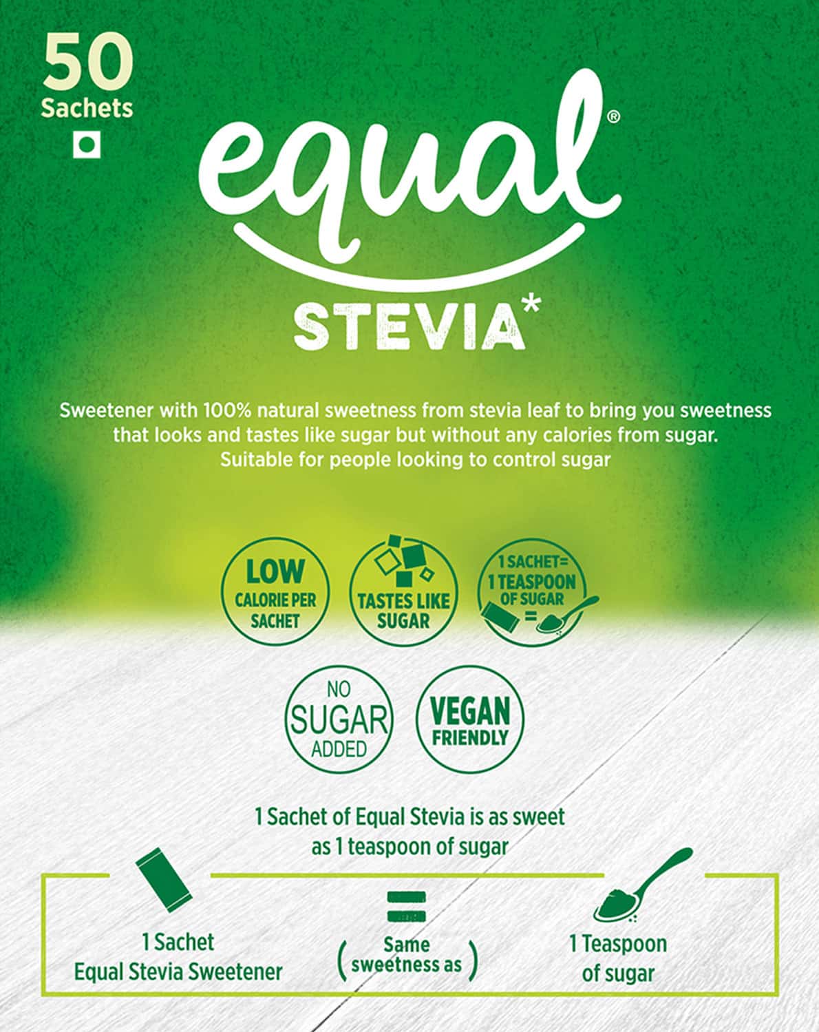 Buy EQUAL STEVIA NATURAL SWEETENER SUGAR FREE 50 SACHET PACK OF 2
