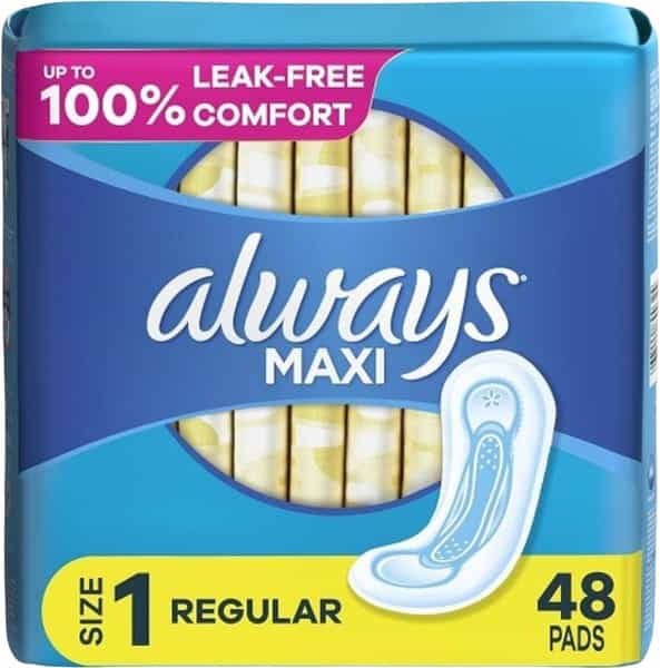 Always Maxi Unscented Pads Without Wings Regular 48 Count