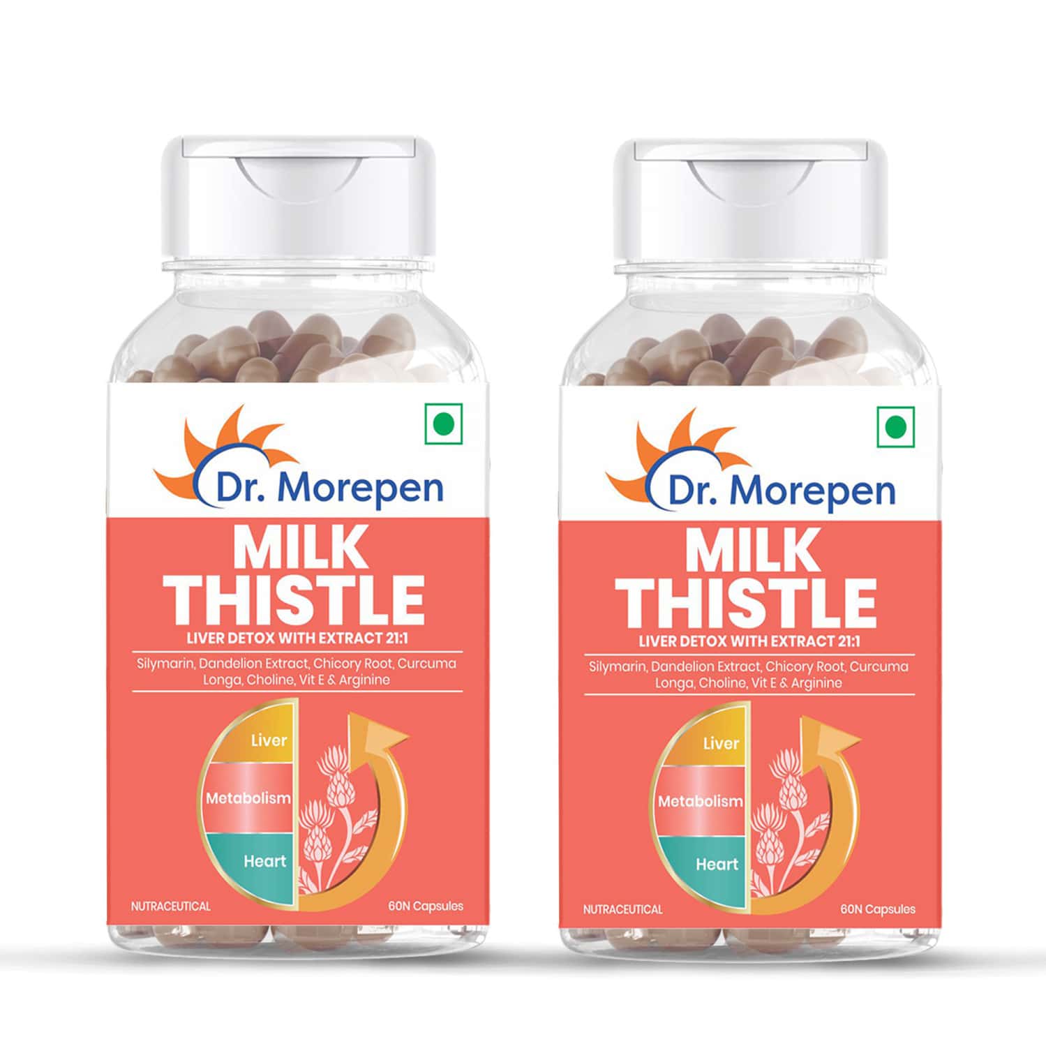 Dr. Morepen Milk Thistle+ | Lever Detox With Extract | Capsules | 60 No's | Pack Of 2