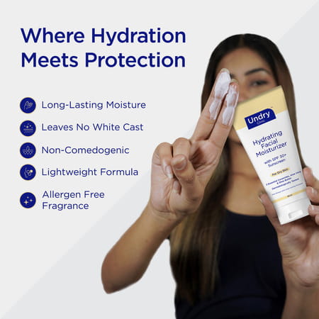 Undry Facial Moisturizer For Dry Skin 80Ml Moist For Face With Sunscreen Spf30 | Ceramide | Aloe