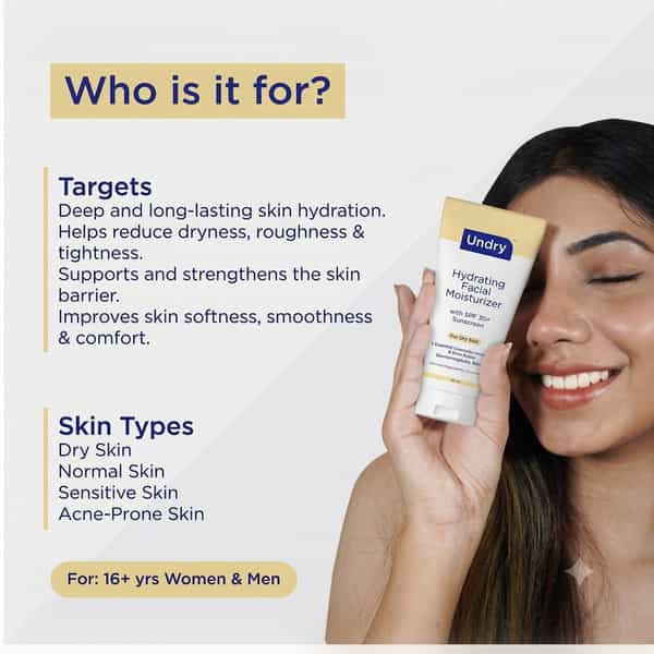 Undry Facial Moisturizer For Dry Skin 80Ml Moist For Face With Sunscreen Spf30 | Ceramide | Aloe