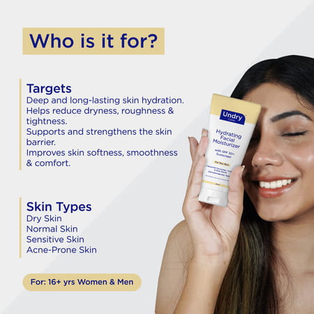 Undry Facial Moisturizer For Dry Skin 80Ml Moist For Face With Sunscreen Spf30 | Ceramide | Aloe