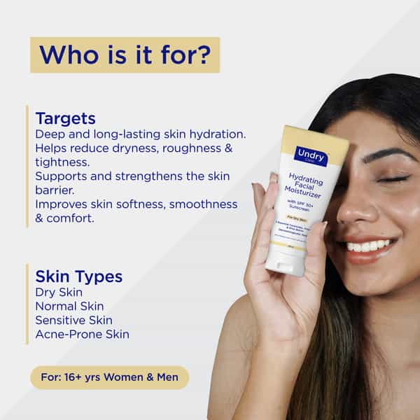 Undry Facial Moisturizer For Dry Skin 80Ml Moist For Face With Sunscreen Spf30 | Ceramide | Aloe