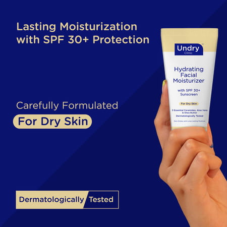 Undry Facial Moisturizer For Dry Skin 80ml Moist For Face With Sunscreen Spf30 | Ceramide | Aloe