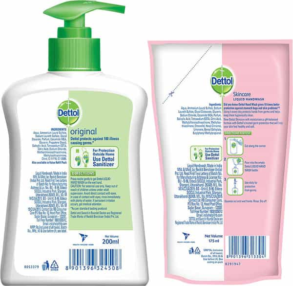 Dettol Skincare Liquid Handwash 200 Ml With Dettol Liquid Handwash 175 Ml