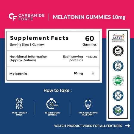 Carbamide Forte Melatonin 10mg Raspberry Flavour Gummies 60 No'S