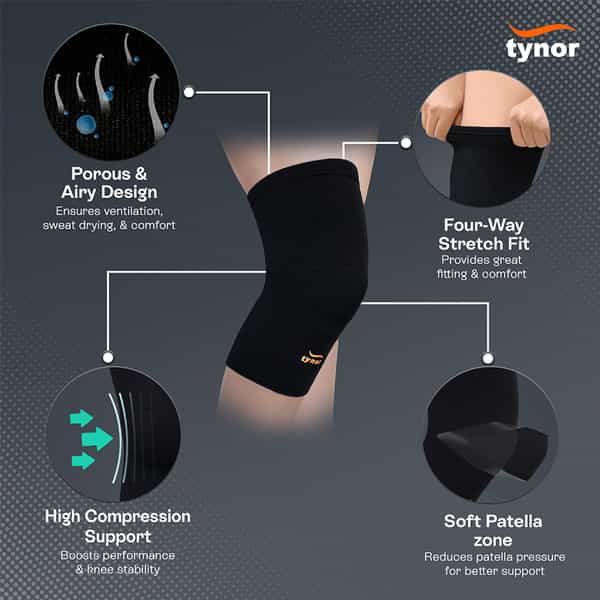Tynor Knee Cap Air Black & Orange Large Pack Of 2