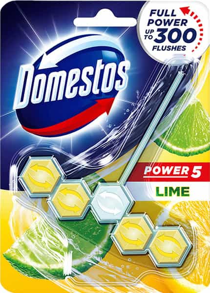 Domestos Power 5 Toilet Rim Block Lime Limescale Removal With Long Lasting Fragrance 55G