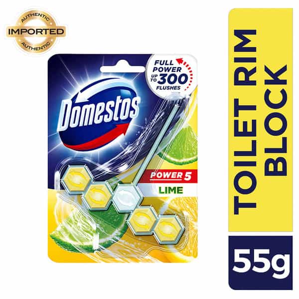 Domestos Power 5 Toilet Rim Block Lime Limescale Removal With Long Lasting Fragrance 55G