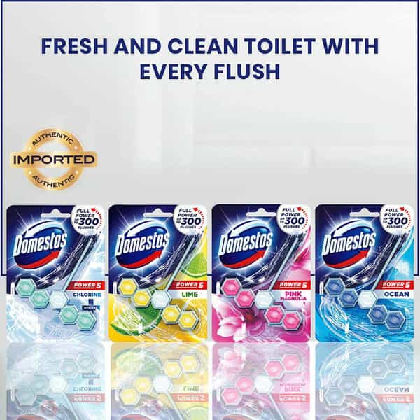 Domestos Power 5 Toilet Rim Block Lime Limescale Removal With Long Lasting Fragrance 55G