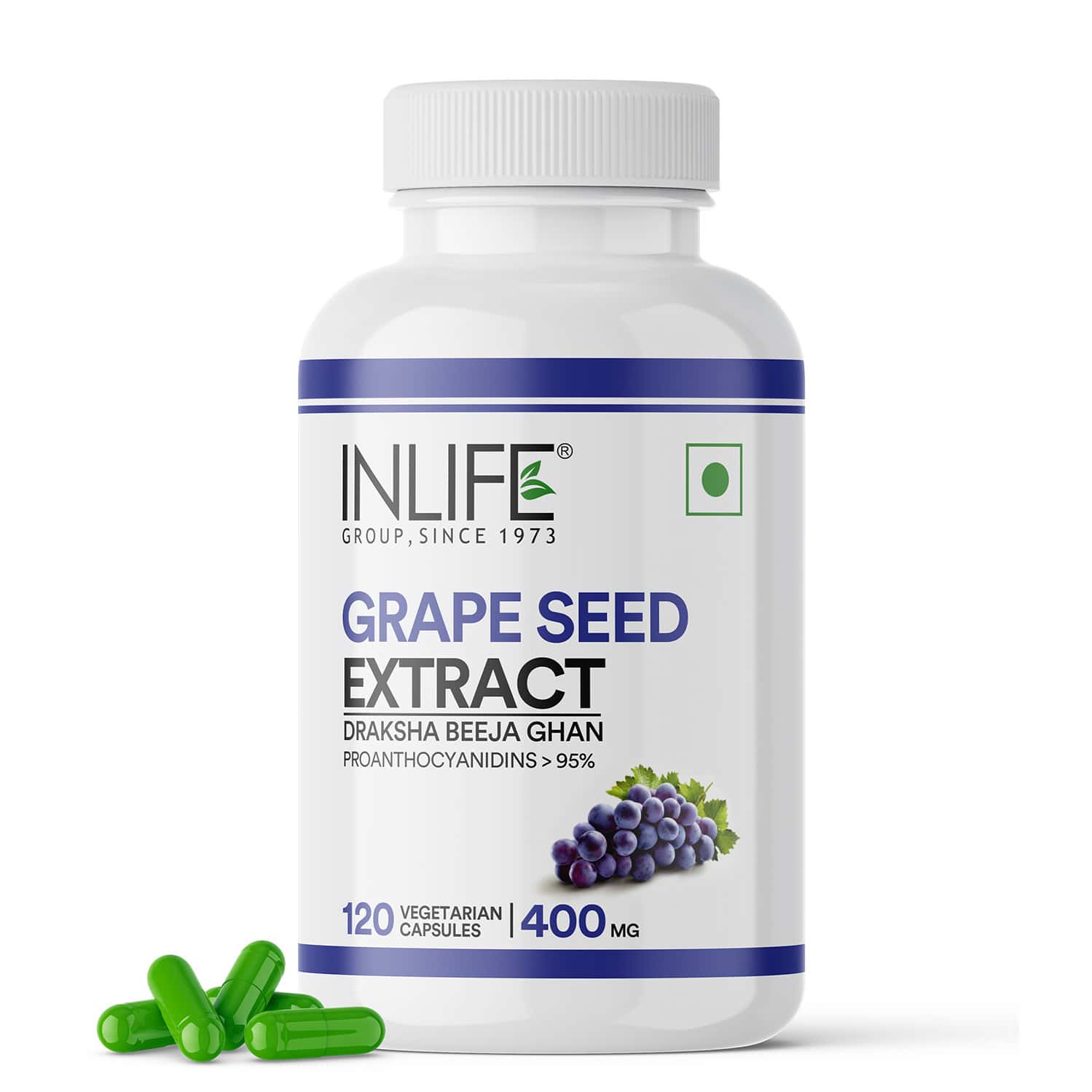 Inlife Grape Seed Extract (proanthocyanidins > 95%) Antioxidant | 400 Mg - 120 Vegetarian Capsules
