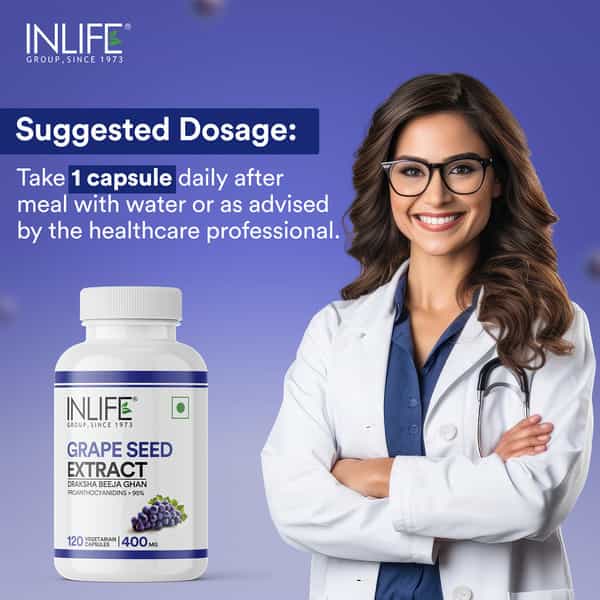 Inlife Grape Seed Extract (Proanthocyanidins > 95%) Antioxidant | 400 Mg - 120 Vegetarian Capsules