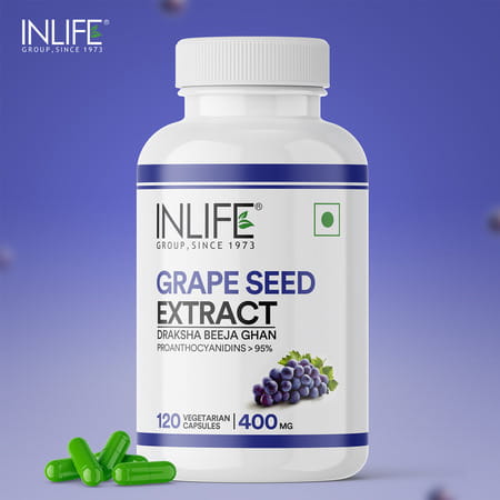 Inlife Grape Seed Extract (Proanthocyanidins > 95%) Antioxidant, 400 Mg - 120 Vegetarian Capsules