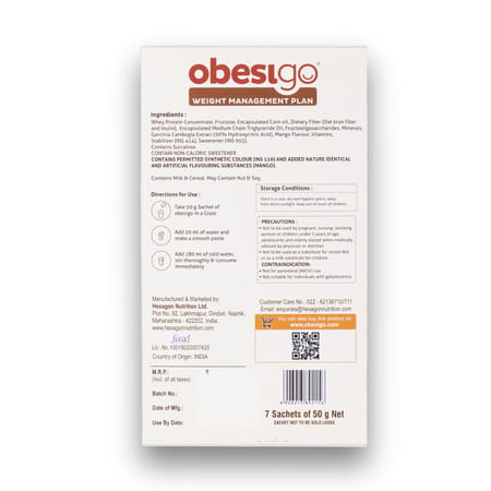 Obesigo | Best Meal Replacement Shake For Weight Loss (350gm | 7 Sachets - Weekly | Mango Flavour)