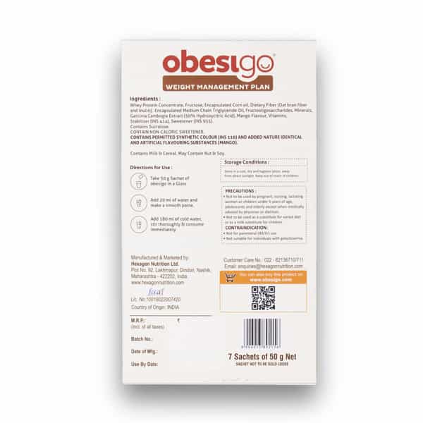 Obesigo | Best Meal Replacement Shake For Weight Loss (350Gm | 7 Sachets - Weekly | Mango Flavour)