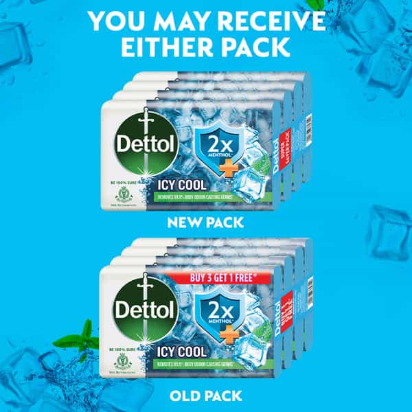 Dettol Intense Cool Bathing Soap Bar With Menthol (Buy 3 Get 1 Free - 75G Each)