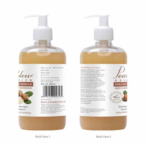Pearldew Shea Butter & Vanilla Hand Wash 500 Ml | Neem & Tulsi (Pack Of 4)