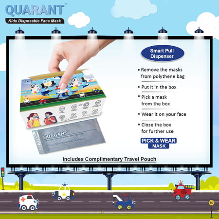 Quarant Kids 3 Ply Designer Surgical Face Mask For Boys & Girls Aged 5 To 12 Years - Pack Of 30