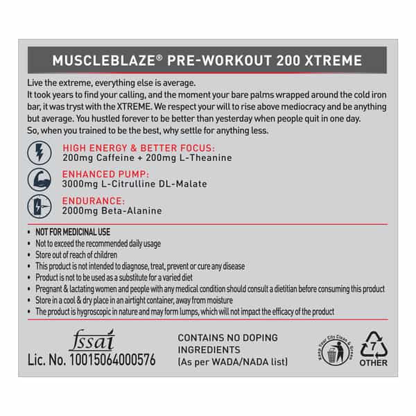 Muscleblaze Pre Workout 200 Xtreme | 3000Mg Citrulline Berry Bolt | 200 Gm
