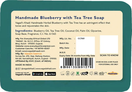 Vagad'S Khadi Blueberry Soap 125gm | Anti -Acne Anti-Aging | | Free From Parabens | Pack Of 3
