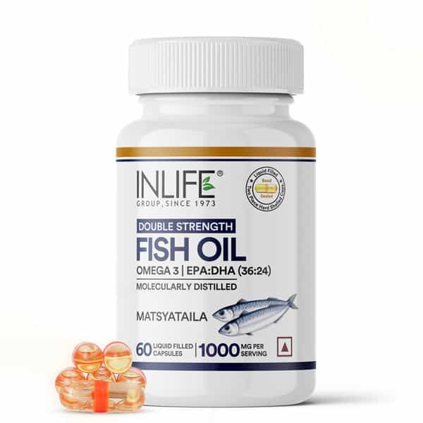 Inlife Fish Oil Double Strength Omega3 Epa 360Mg Dha 240Mg Men Women 1000Mg-60Liquid Filled Capsule